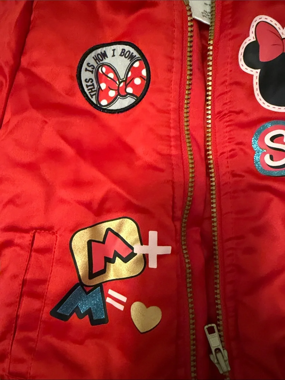 Disney Red Minnie Mouse Puffer bomber Jacket with Gold Accents